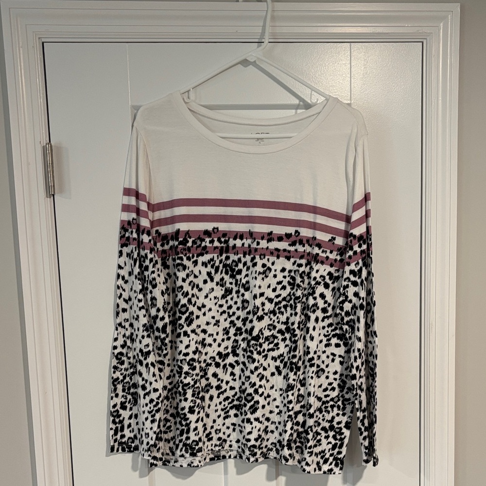 LOFT White and Pink Long Sleeve Top